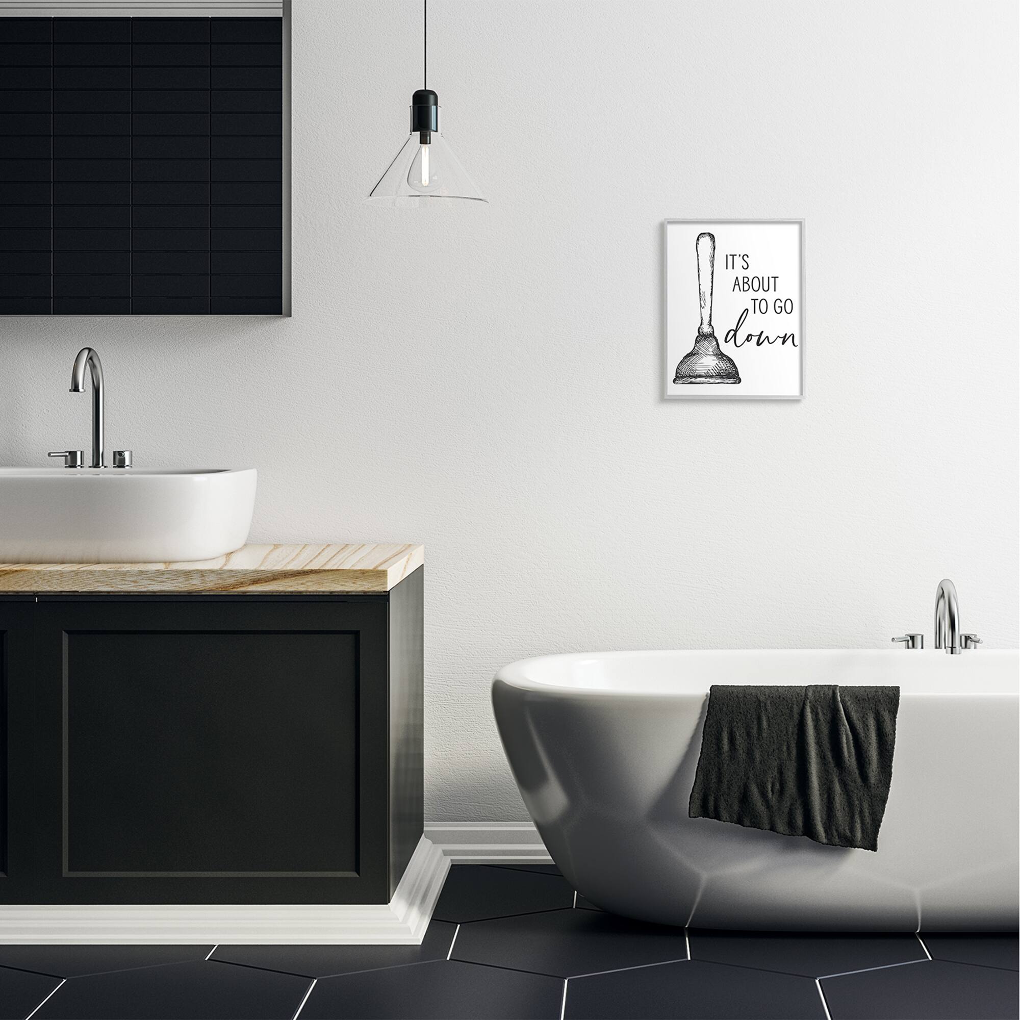 Stupell Industries About To Go Down Phrase Humor Toilet Plunger in Gray Frame Wall Art